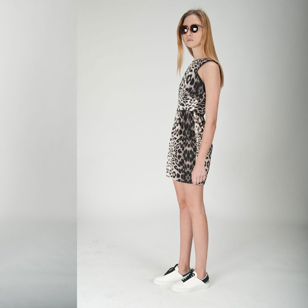 NWT COREY Leopard Animal Printed Cotton Sleeveless Dress Made in USA MSRP $257